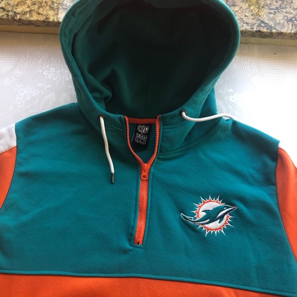 NFL Team Apparel Miami Dolphins Quarter Zip Hoodie Orange/Teal Men’s Size L - Picture 16 of 16